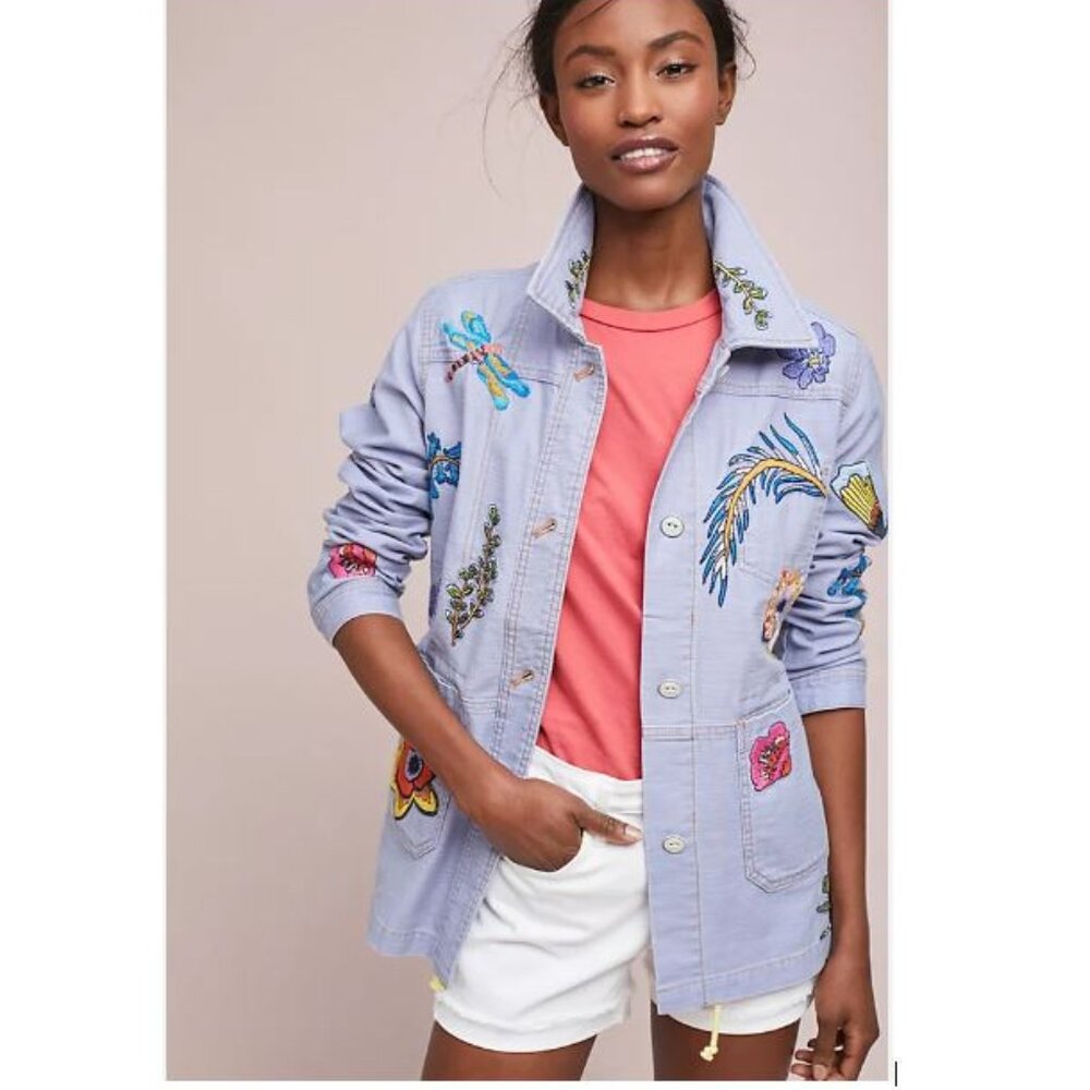 Anthropologie Embroidered Patch Jacket in Lavender – Size Small - NWOT - Picture 1 of 8